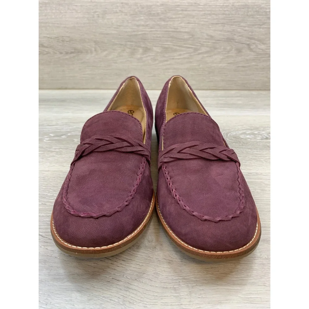 Earth Etedie Burgundy Leather Braided Loafers Women's 7M Purple Slip On Shoes